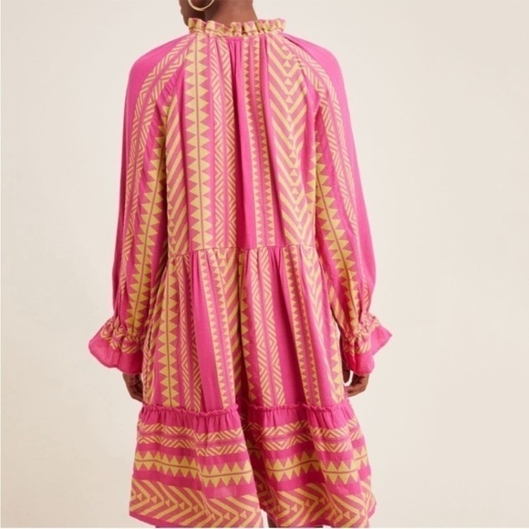 Anthropologie Maeve Dominique Ruffled Tunic Dress Pink Combo Size S NEW - Picture 2 of 15